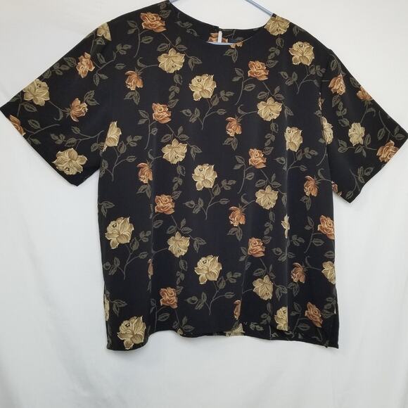 VTG-Notations Woman's Career Black w/Gold Flowers Tunic Short Sleeves Size 22W - Picture 1 of 7